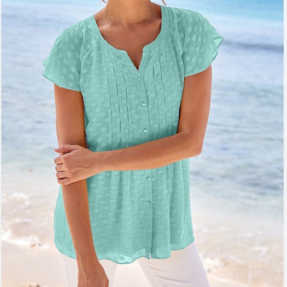 Soft Surroundings Aqua Calm Dot Blouse - Picture 3 of 7